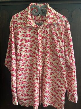 Henry Cotton's Floral Button-Down Shirt - Pink/Cream Men’s  Sz L Front Pocket